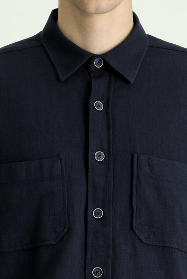 Koyu Lacivert Uzun Kol Regular Fit Cepli Pamuk Spor Gömlek