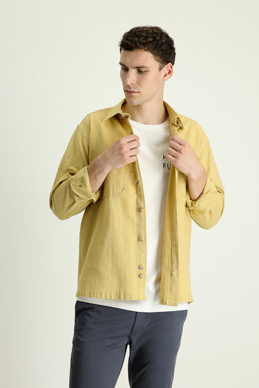 Koyu Bej Uzun Kol Regular Fit Cepli Pamuk Spor Gömlek