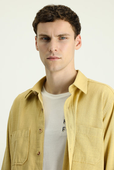 Koyu Bej Uzun Kol Regular Fit Cepli Pamuk Spor Gömlek