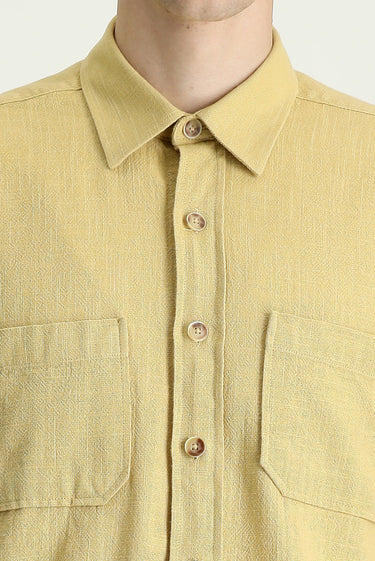 Koyu Bej Uzun Kol Regular Fit Cepli Pamuk Spor Gömlek