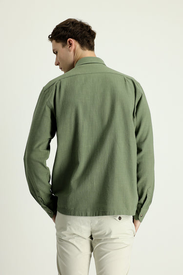 Orta Haki Uzun Kol Regular Fit Cepli Pamuk Spor Gömlek