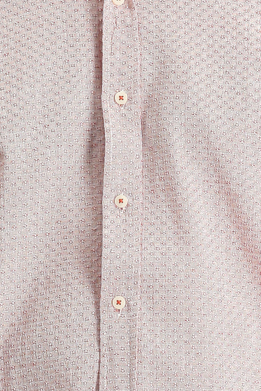 Mercan Kırmızı Uzun Kol Regular Fit Keten Görünümlü Desenli Pamuk Düğmeli Yaka Gömlek