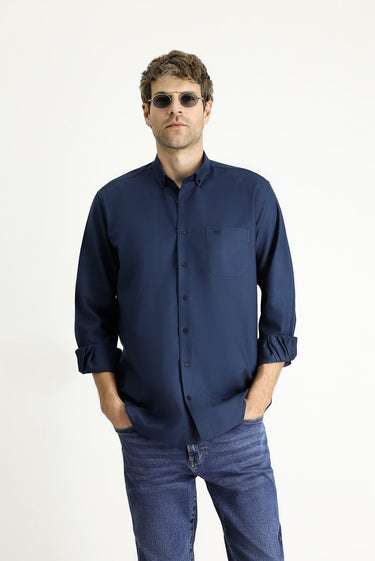 Koyu Lacivert Uzun Kol Regular Fit Spor Pamuklu Gömlek