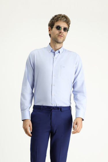 Açık Mavi Uzun Kol Regular Fit Spor Pamuklu Gömlek