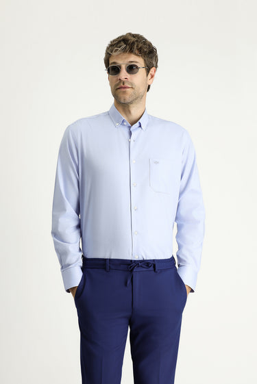 Açık Mavi Uzun Kol Regular Fit Spor Pamuklu Gömlek