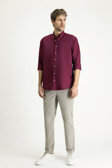 Açık Bordo Uzun Kol Regular Fit Spor Pamuklu Gömlek