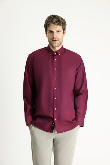 Açık Bordo Uzun Kol Regular Fit Spor Pamuklu Gömlek