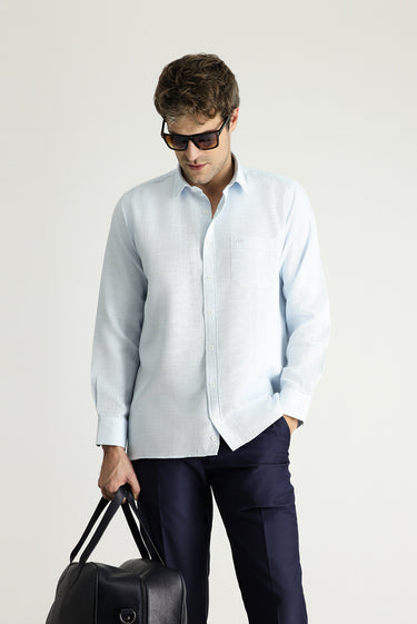 Uçuk Mavi Uzun Kol Regular Fit Desenli Pamuklu Gömlek