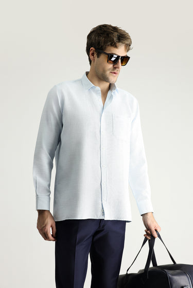 Uçuk Mavi Uzun Kol Regular Fit Desenli Pamuklu Gömlek