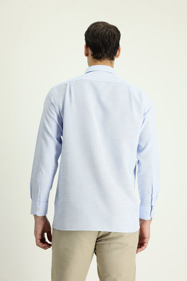 Açık Mavi Uzun Kol Regular Fit Desenli Pamuklu Gömlek