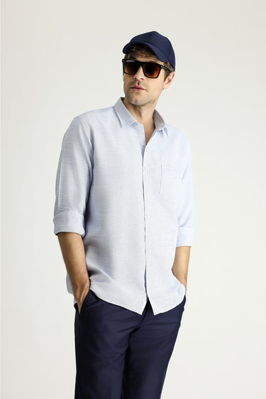 Koyu Mavi  Uzun Kol Regular Fit Desenli Pamuklu Gömlek