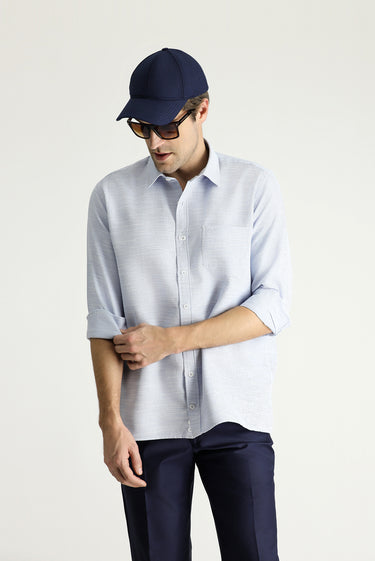 Koyu Mavi  Uzun Kol Regular Fit Desenli Pamuklu Gömlek