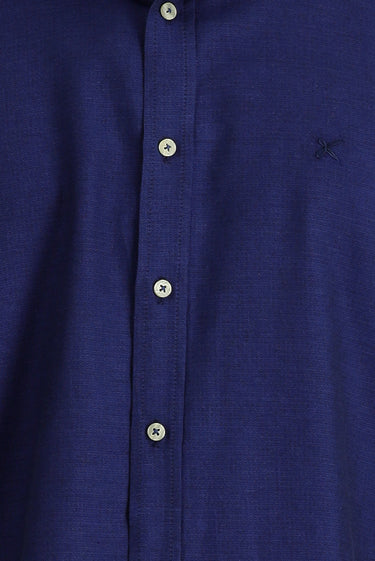 Orta Lacivert Uzun Kol Regular Fit Keten Gömlek