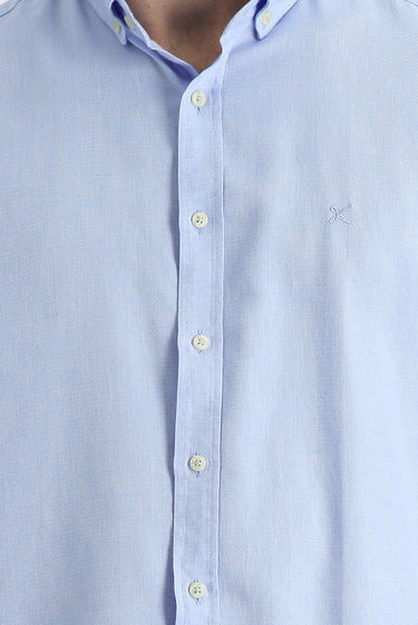 Açık Mavi Uzun Kol Regular Fit Pamuklu Keten Karışımlı Gömlek
