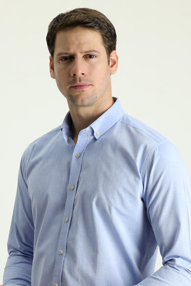 Açık Mavi Uzun Kol Slim Fit Dar Kesim Spor Pamuk Gömlek
