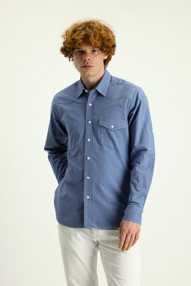 İndigo Uzun Kol Slim Fit Dar Kesim Pamuk Spor Gömlek