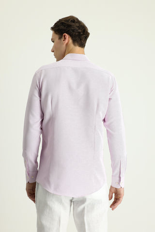 Lila Uzun Kol Slim Fit Dar Kesim Desenli Spor Pamuklu Kolay Ütülenebilir Düğmeli Yaka Gömlek