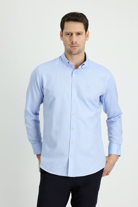 Light Blue Long Sleeve Slim Fit Narrow Cut Sport Shirt