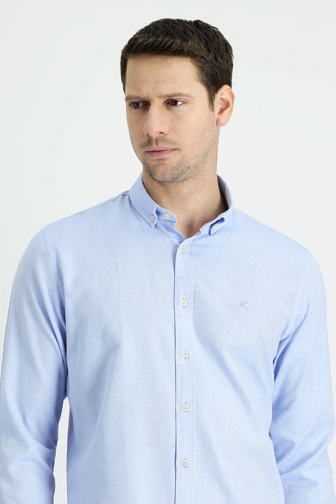 Light Blue Long Sleeve Slim Fit Narrow Cut Sport Shirt