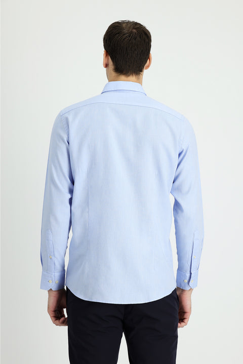 Light Blue Long Sleeve Slim Fit Narrow Cut Sport Shirt