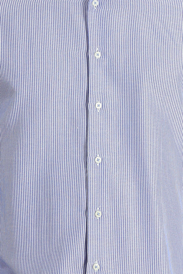 Açık Lacivert Uzun Kol Regular Fit Çizgili Pamuklu Gömlek