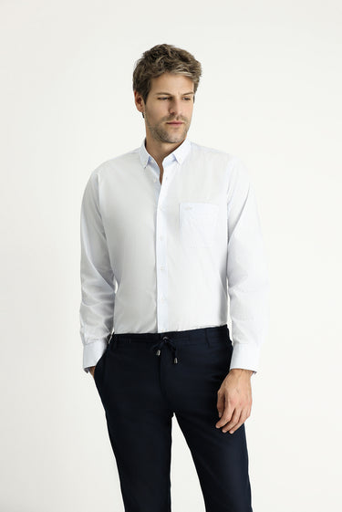 Uçuk Mavi Uzun Kol Regular Fit Desenli Spor Pamuklu Gömlek