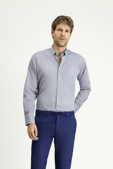 Açık Mavi Uzun Kol Regular Fit Desenli Spor Pamuklu Gömlek