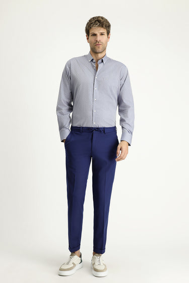 Açık Mavi Uzun Kol Regular Fit Desenli Spor Pamuklu Gömlek