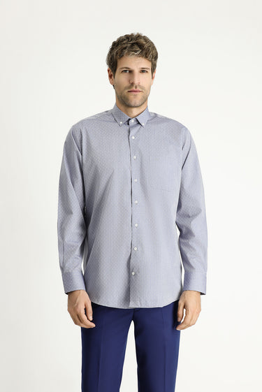 Açık Mavi Uzun Kol Regular Fit Desenli Spor Pamuklu Gömlek