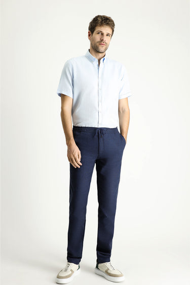 Açık Mavi Kısa Kol Regular Fit Çizgili Pamuklu Gömlek