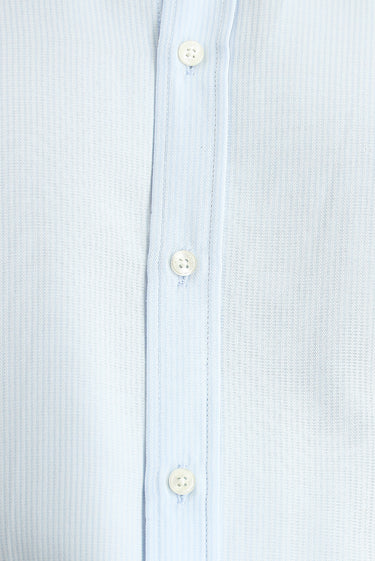 Açık Mavi Kısa Kol Regular Fit Çizgili Pamuklu Gömlek