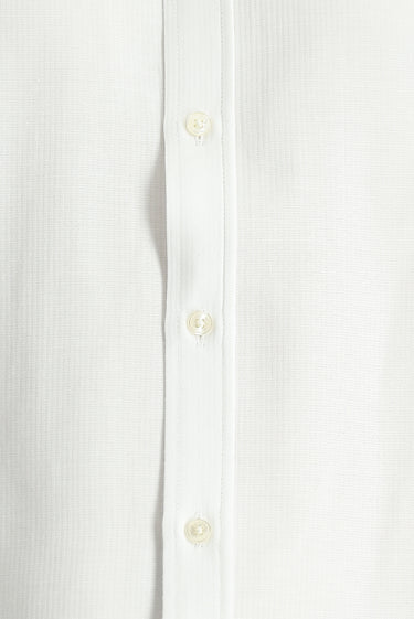 Beyaz Kısa Kol Regular Fit Çizgili Pamuklu Gömlek