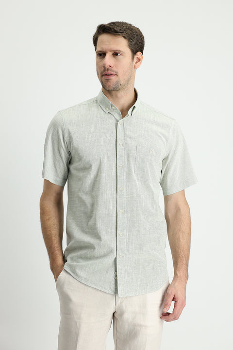 Dark Green Short Sleeve Regular Fit Cotton Sports Shirt
