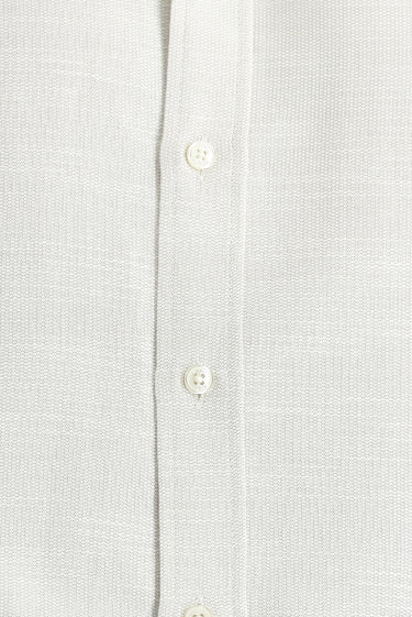 Krem Kısa Kol Regular Fit Keten Görünümlü Pamuklu Gömlek