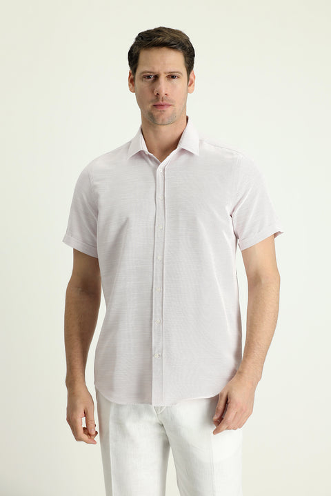 Dusty Pink Short Sleeve Regular Fit Linen-Look Cotton Shirt