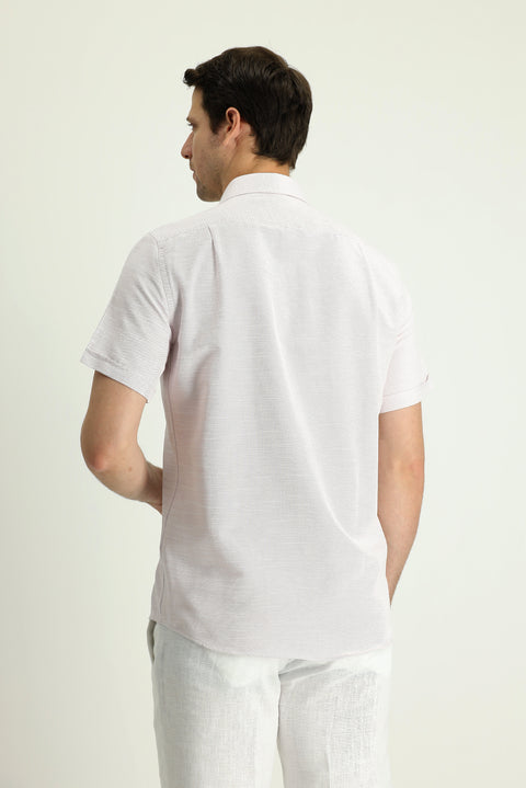 Dusty Pink Short Sleeve Regular Fit Linen-Look Cotton Shirt