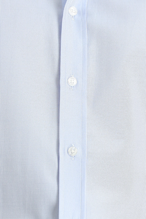 Light Blue Short Sleeve Regular Fit Striped Cotton Easy-Iron Shirt