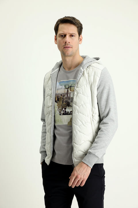 Light Grey Seasonal Slim Fit Hooded Quilted Sport Jacket