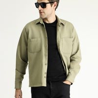 Open Khaki Long Sleeve Oversize Linen Shacket Shirt / Jacket
