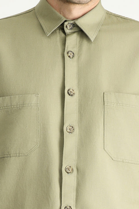 Open Khaki Long Sleeve Oversize Linen Shacket Shirt / Jacket