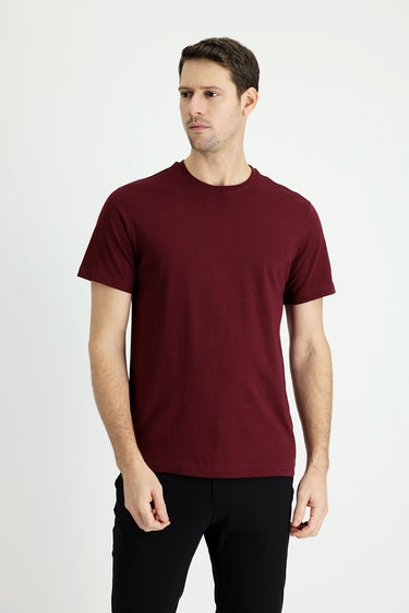 Koyu Bordo Bisiklet Yaka Regular Fit Süprem Pamuk Tişört