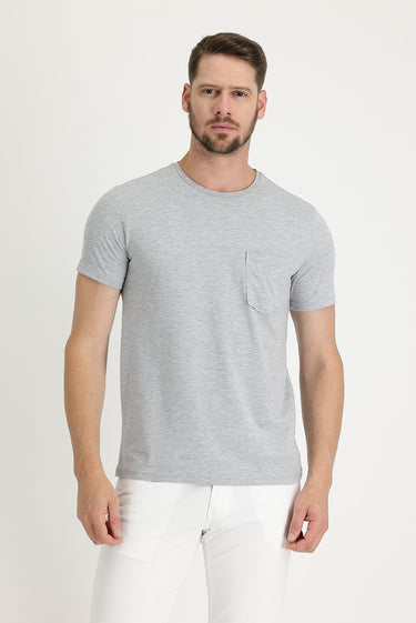 Orta Gri Melanj Bisiklet Yaka Slim Fit Dar Kesim Tişört