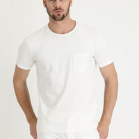 Ekru Bisiklet Yaka Slim Fit Dar Kesim Pamuklu Tişört