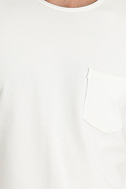 Ekru Bisiklet Yaka Slim Fit Dar Kesim Pamuklu Tişört
