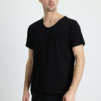 Siyah V Yaka Slim Fit Dar Kesim Nakışlı Pamuklu Süprem Tişört
