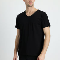Siyah V Yaka Slim Fit Dar Kesim Nakışlı Süprem Tişört