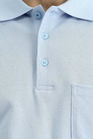 Uçuk Mavi Polo Yaka Regular Fit Nakışlı Pamuk Tişört