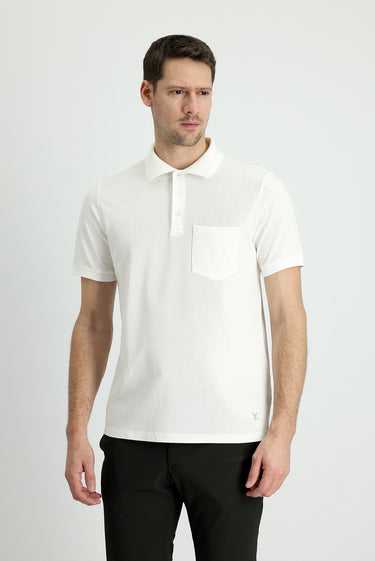 Beyaz Polo Yaka Regular Fit Nakışlı Pamuk Tişört
