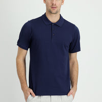 Lacivert Polo Yaka Regular Fit Nakışlı Pamuk Tişört