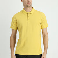 Sarı Polo Yaka Regular Fit Nakışlı Pamuk Tişört